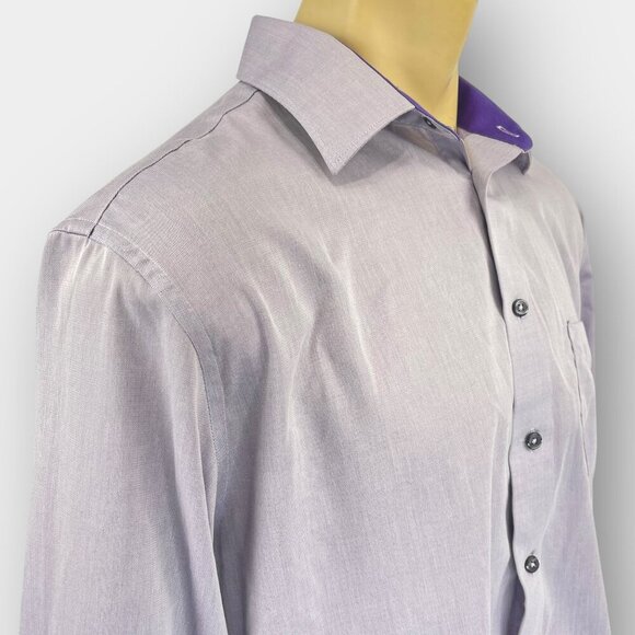 Leo Chevalier Men’s Dress Shirt Lavender Striped Button Up Size 17 (34/35) - Picture 4 of 10